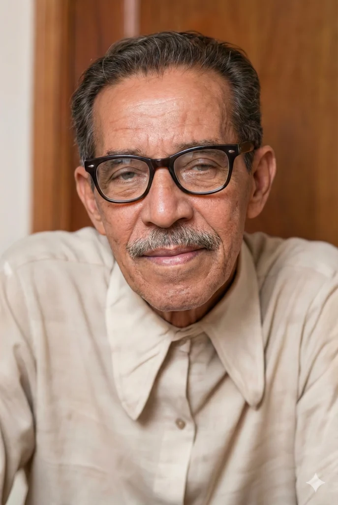 Retrato gerado por IA de um senhor idoso de óculos e bigode, de expressão serena, parecido com o avô do autor